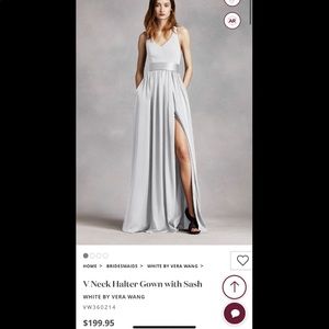 Vera Wang V Neck Halter Gown with Sash - Sterling